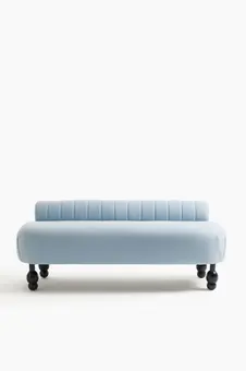 Upholstered bench with black feet and pastel Blue upholstery