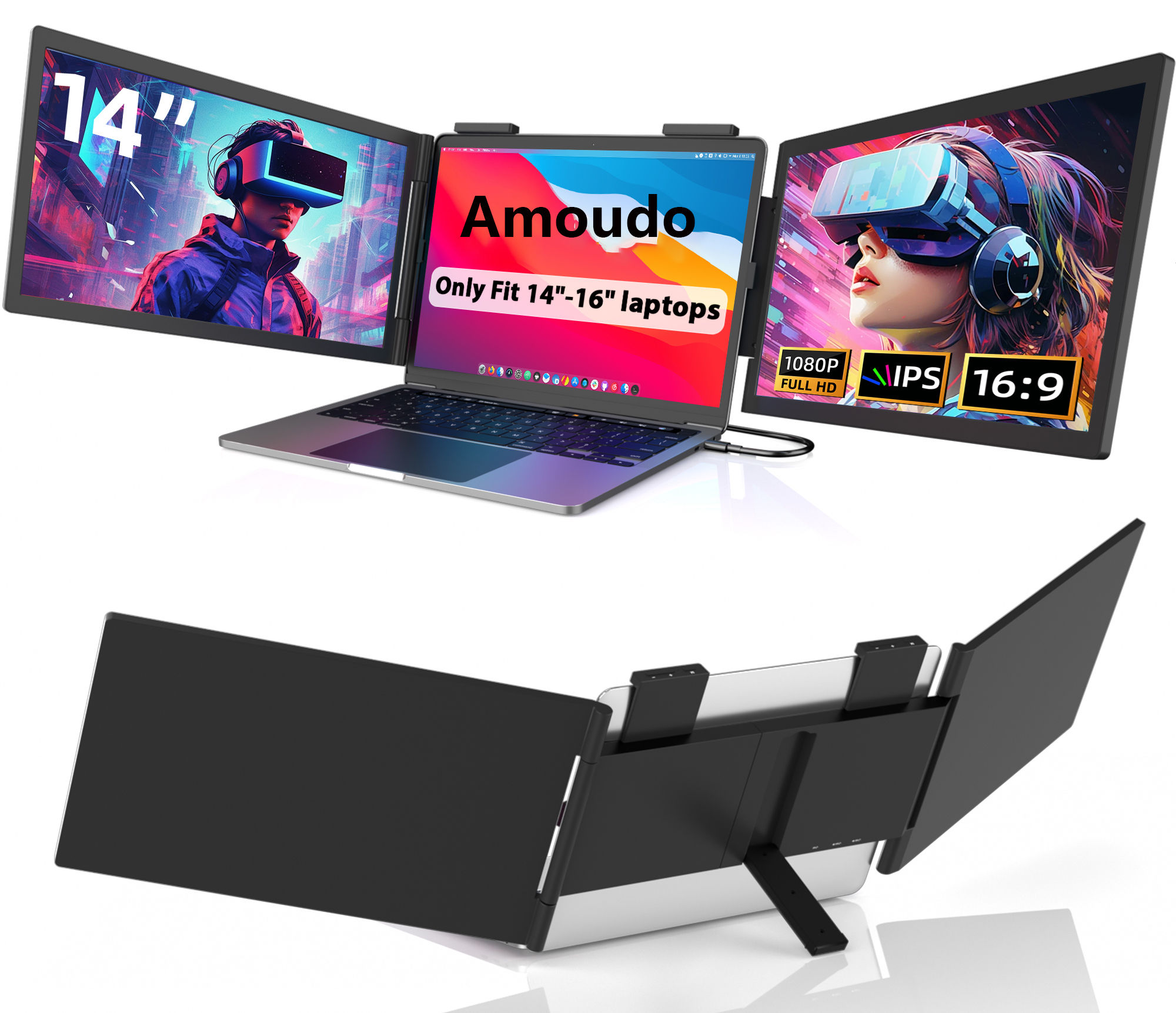 Monitor Portátil Duplo Amoudo de 14 Polegadas, 1920×1080P