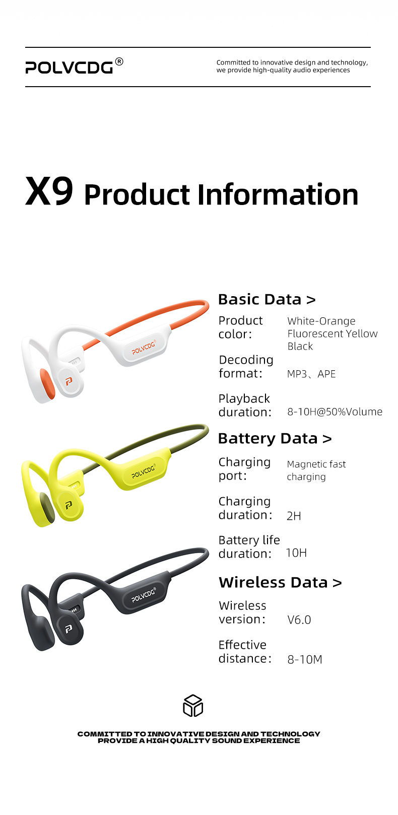 Miniatura: POLVCDG X9 Bone Conduction Earphones 32G IPX8 Waterproof Open Design for Swimmin
