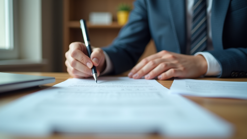 Eye-level view of a property manager reviewing tenant application documents