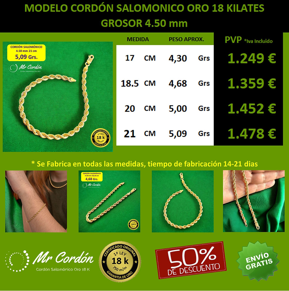 Pulsera Cordón Salomónico 4.50 mm Oro 18 Kilates