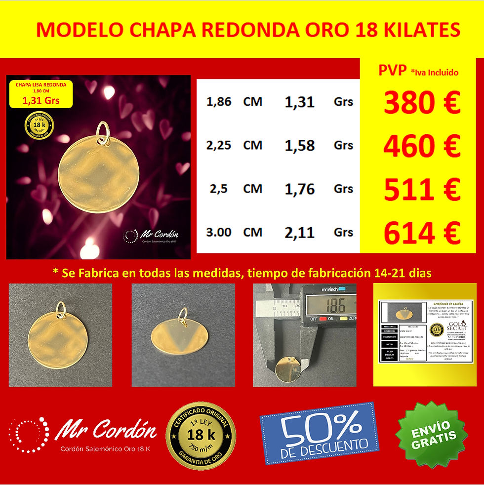 Chapa Rendonda Oro 18 Kilates