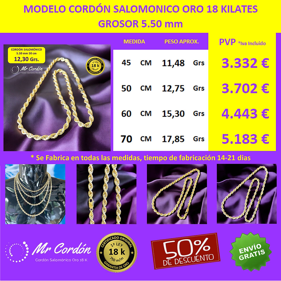 Collar Cordón Salomónico 5.50 mm Oro 18 Kilates