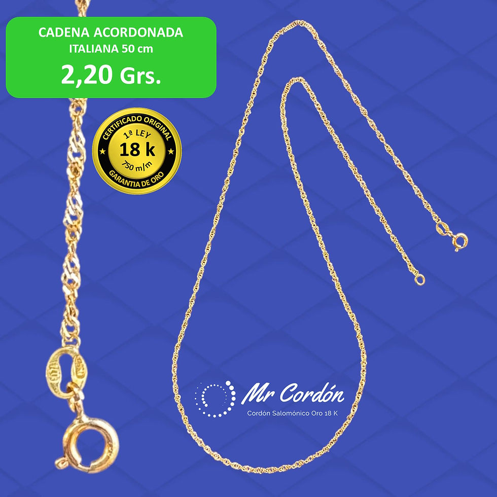 Cadena Acordonada Italiana 50 cm Oro 18 Kilates