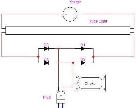 Circuit diagram for using fuse tubelight