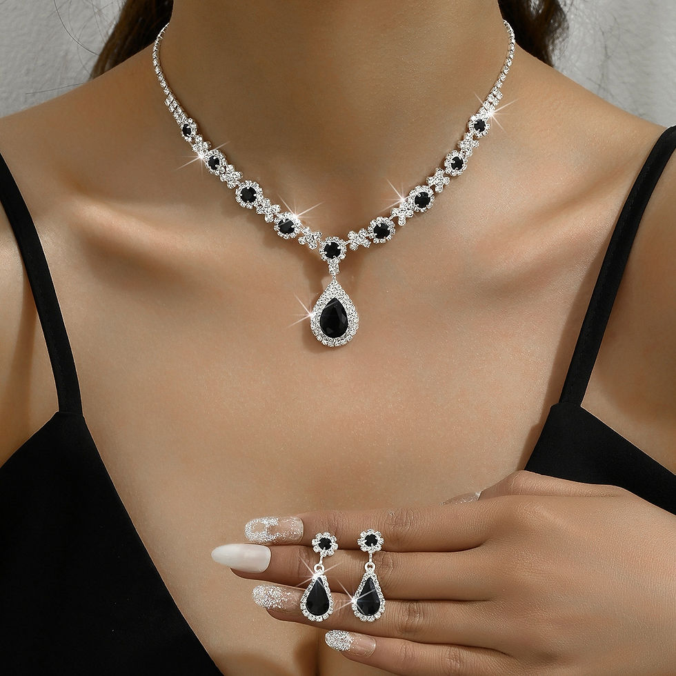 Thumbnail: 3 pieces of women's crystal droplet necklace with earrings set for wedding eveni