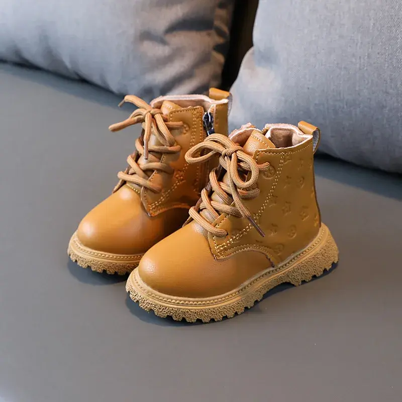Miniatura: Botas infantis Botas da moda infantil para outono e inverno, botas curtas de pel