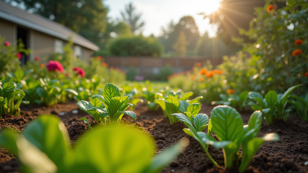 Eye-level view of a community garden with diverse plants