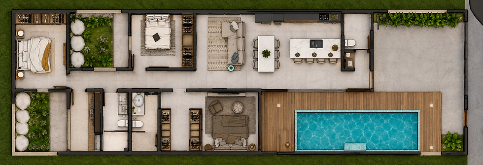 Miniatura: PROJETO DE CASA EM L COM 3 QUARTOS - TERRENO 8X25m - RREF. 02L26