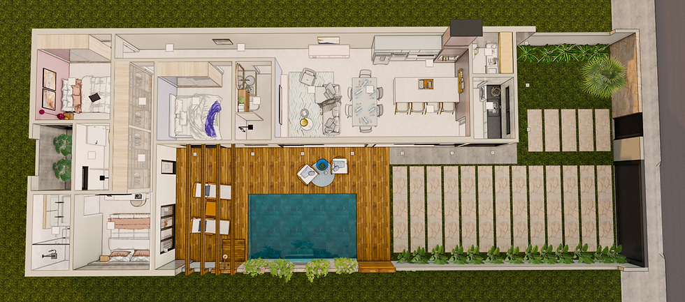 Miniatura: PROJETO DE CASA EM L COM 3 QUARTOS - TERRENO 10X25m - REF. 45L24