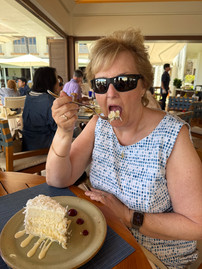 Sandra enjoying the dessert