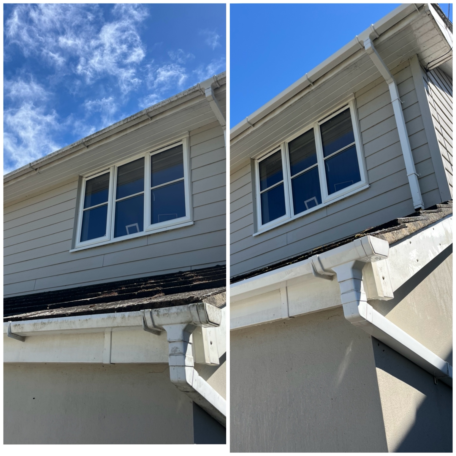 Fascia and soffit before and after cleaning