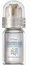 G'LORE Hyaluronic Acid Face Serum with integrated gold microneedling roller applicator for at-home skincare.