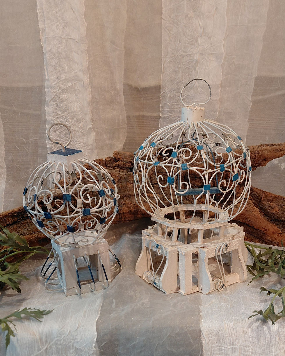 Miniatura: Incanto Shabby: Coppia di Gabbiette Decorative in Miniatura
