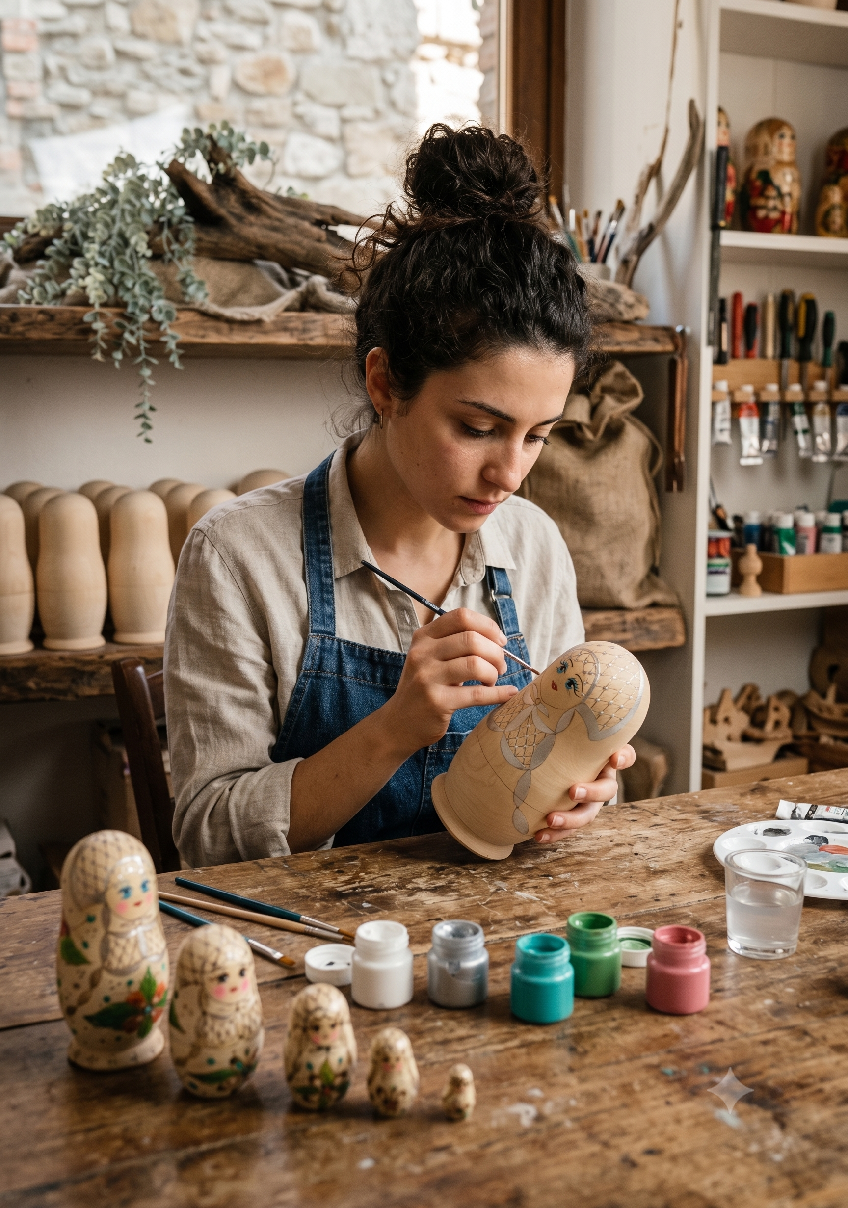 Incantevole Set di Matrioske Artigianali in Legno (7 Pezzi)