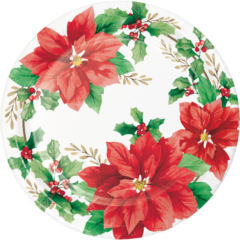 Thumbnail: Creative Converting Elegant Poinsettia, 7 Inch Round Paper Plates, Box of 96