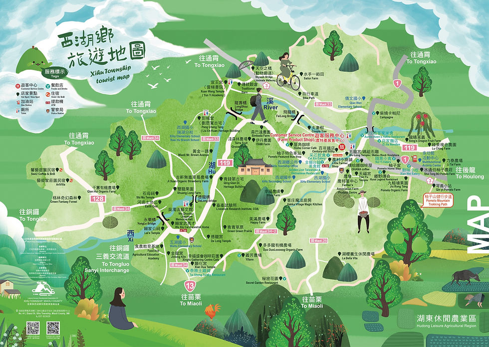 西湖鄉旅遊地圖,標示景點與休閒農業區業者位置