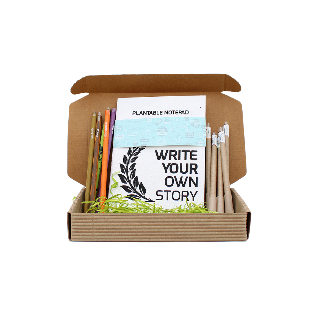 Plantable Stationery Box ( 1 notepad+ 5 paper seed pen+ 5 seed pencils)