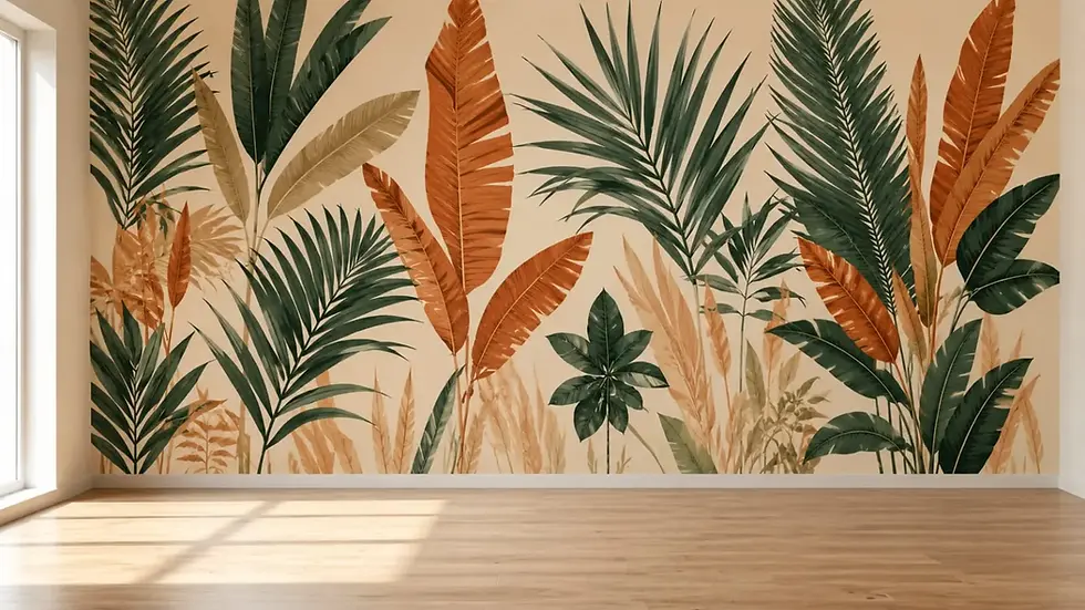 Tropical palm leaf wall mural Dubai installed on empty room wall