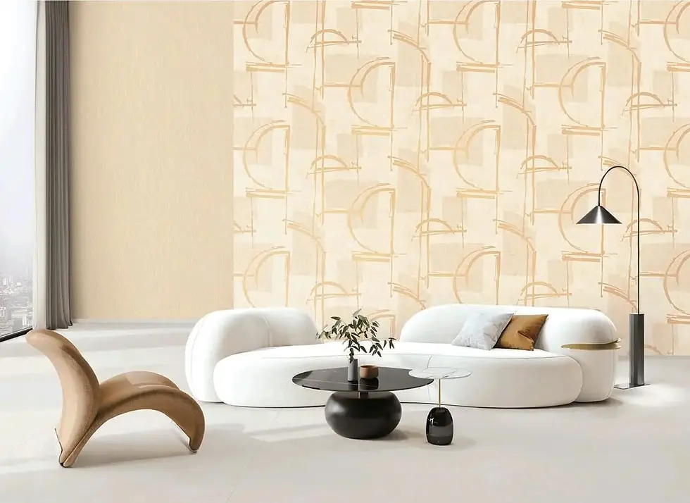 Beige and gold abstract arch line wallpaper in modern Dubai living room