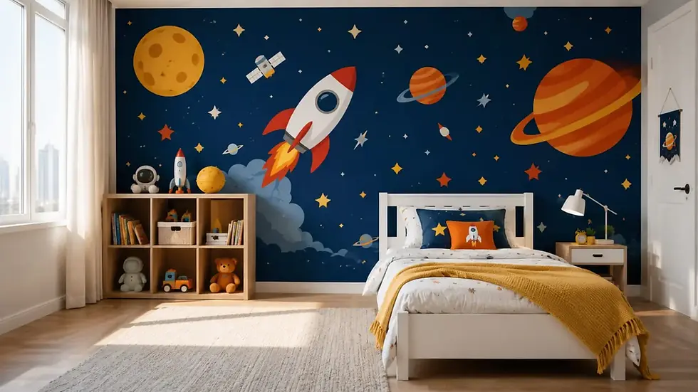 Space rocket and planets kids room wall mural Dubai in Jumeirah Village Circle