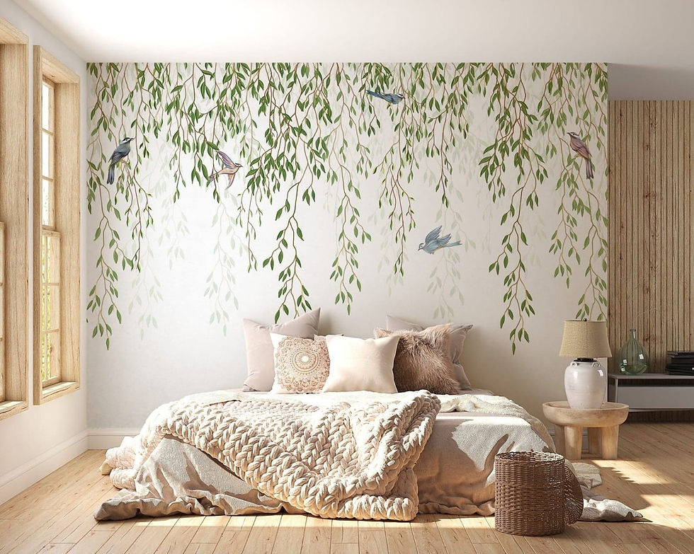 Hanging vine and leaf mural wallpaper for calm bedrooms in Al Mizhar