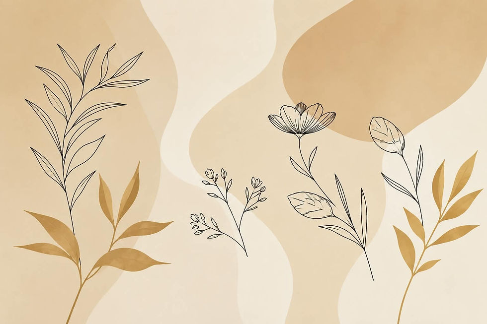 Minimalist botanical line art wall mural in beige and gold, neutral wallpaper design Dubai