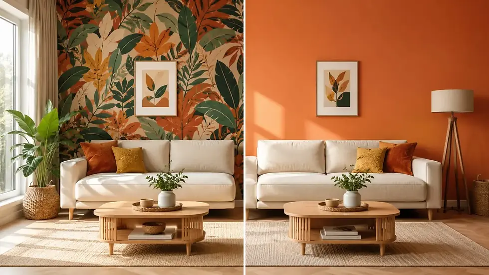 Wallpaper versus paint comparison in Dubai living room
