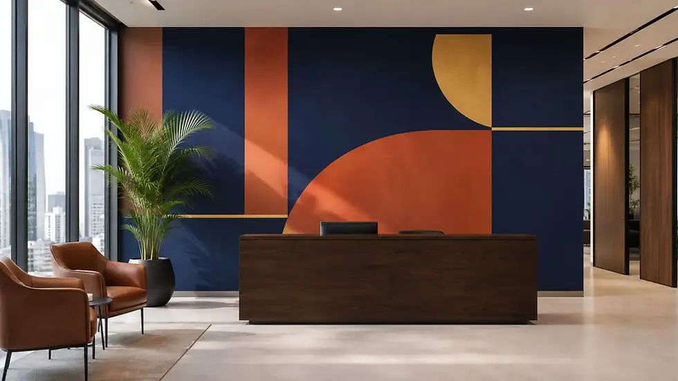 Commercial wallpaper Dubai office reception feature wall in Business Bay
