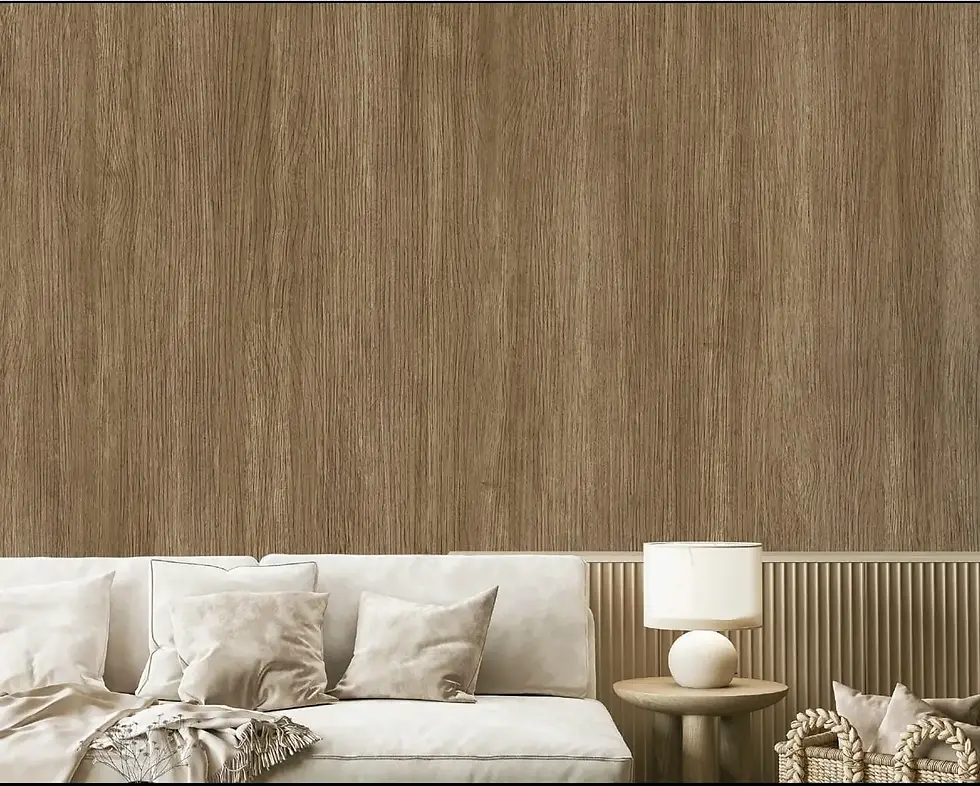 Warm oak wood grain wallpaper living room Tilal Al Ghaf Dubai