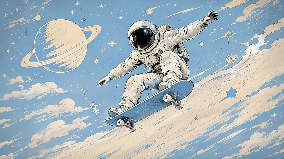 Astronaut skateboard space mural kids bedroom Motor City Dubai. Custom wallpaper Dubai installation for boys' room. Wallpaper