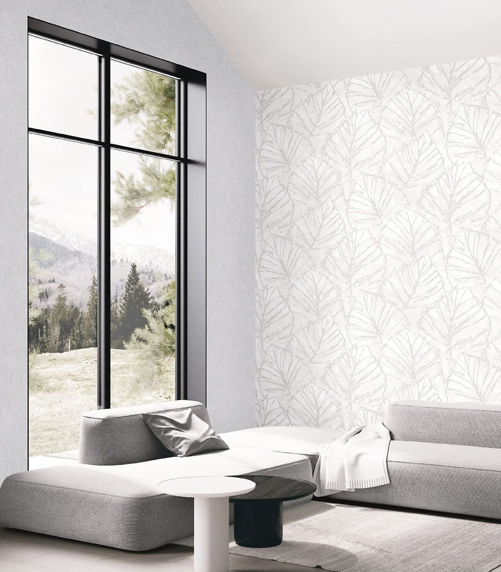 Textured wallpaper in bright minimalist living room setting in Al Quoz