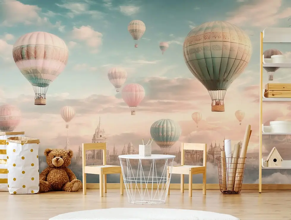 Dreamy hot air balloon sky mural wallpaper for kids rooms in Al Warqa 2