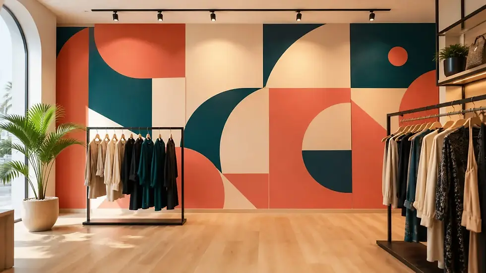 Retail store wall mural Dubai creating a branded geometric feature wall