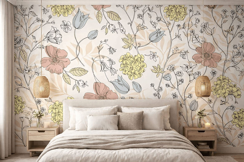 Thumbnail: Vintage botanical garden sketch mural wallpaper for soft bedrooms in Al Barari