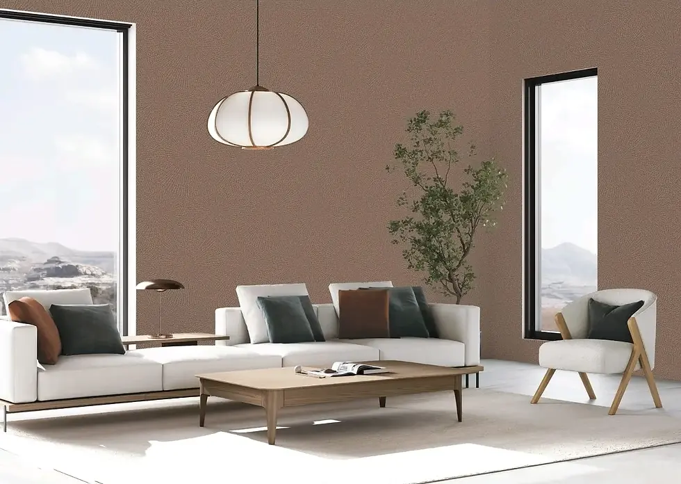 Warm cocoa brown micro-texture wallpaper in Dubai living room