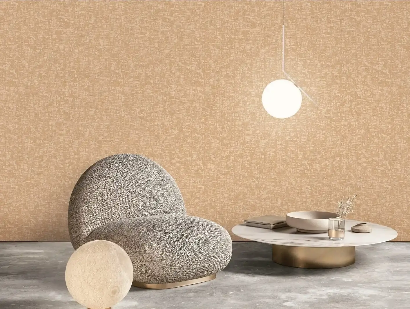 Sandstone orange woven texture wallpaper in Dubai living room