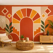 Terracotta sunburst arch art deco wall mural for living room Dubai