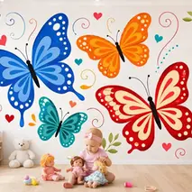 Colorful Butterfly Garden - Kids wallpaper mural Dubai with vibrant butterflies and hearts design