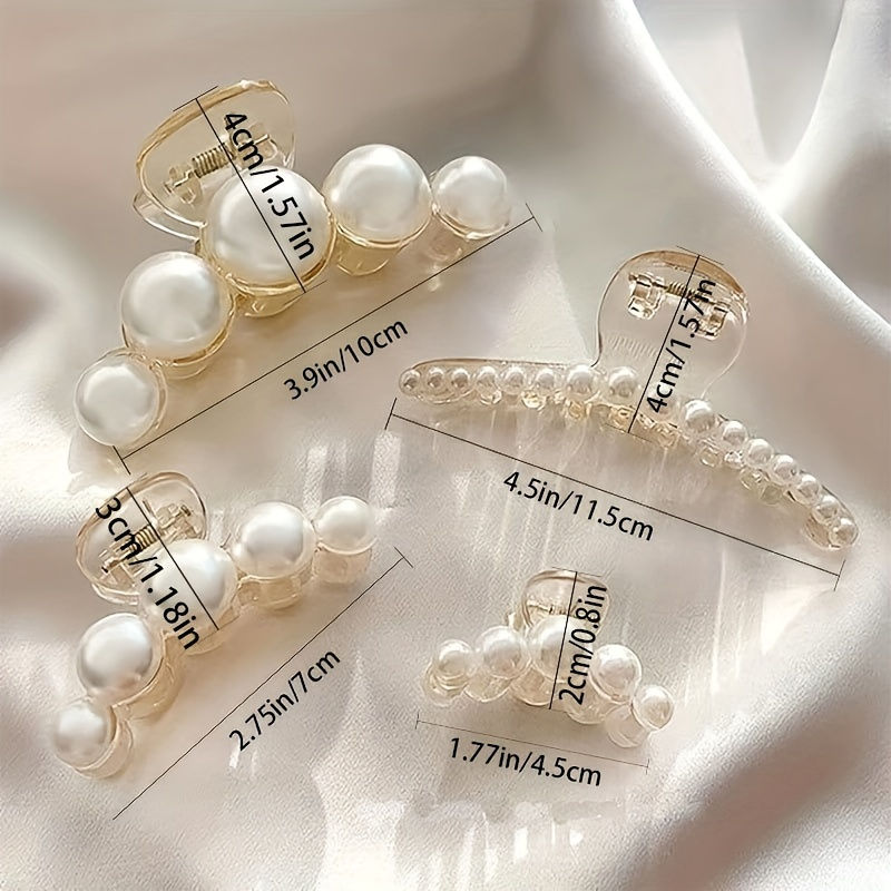 4pcs Set Elegant Pearl Hair Clips, Medium Size, Imitation Pearl Accents, Strong