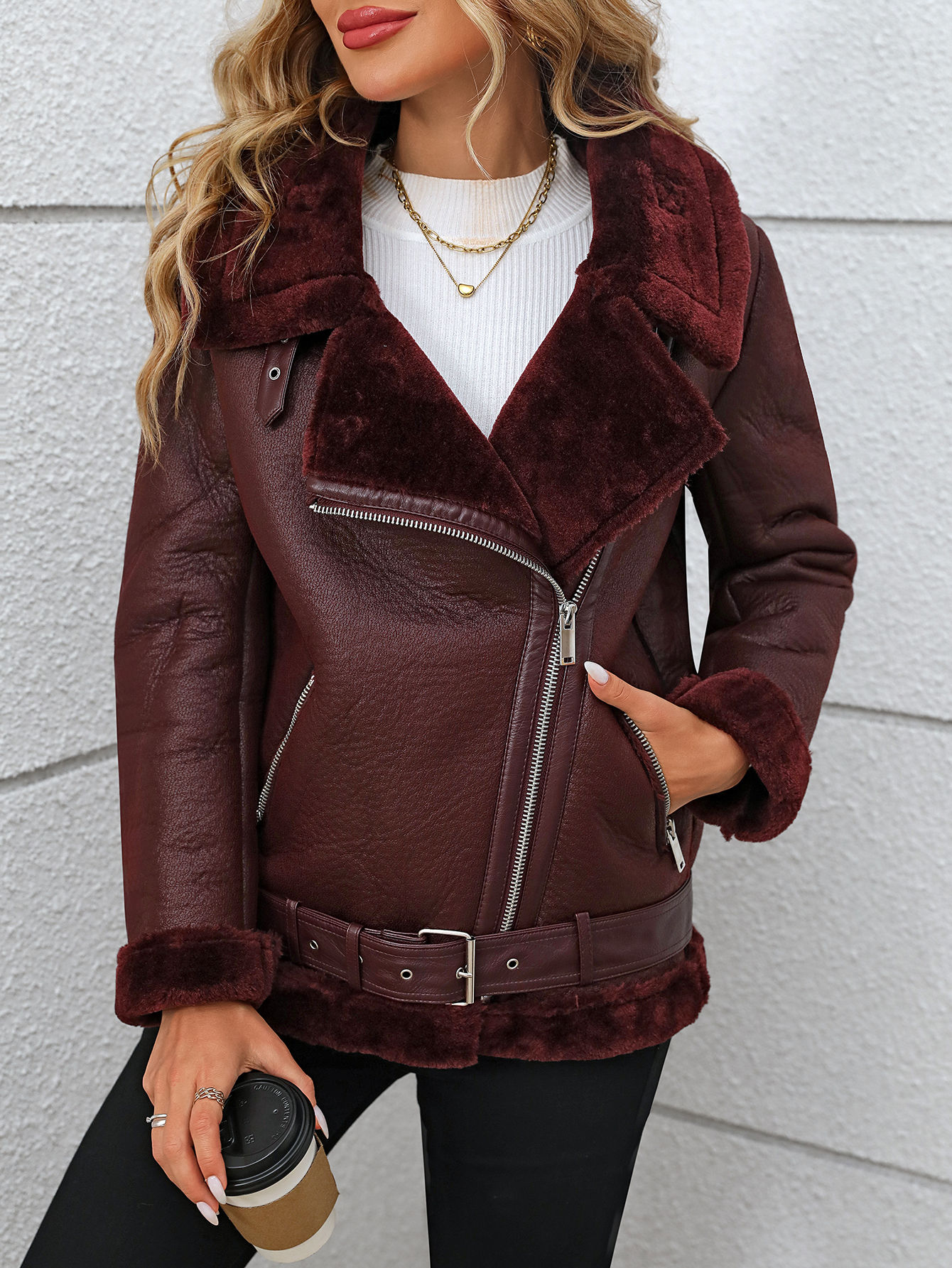 Fitaylor Winter Women Faux Fur Leather Jacket Casual Lady Thick Warm Leather Coa