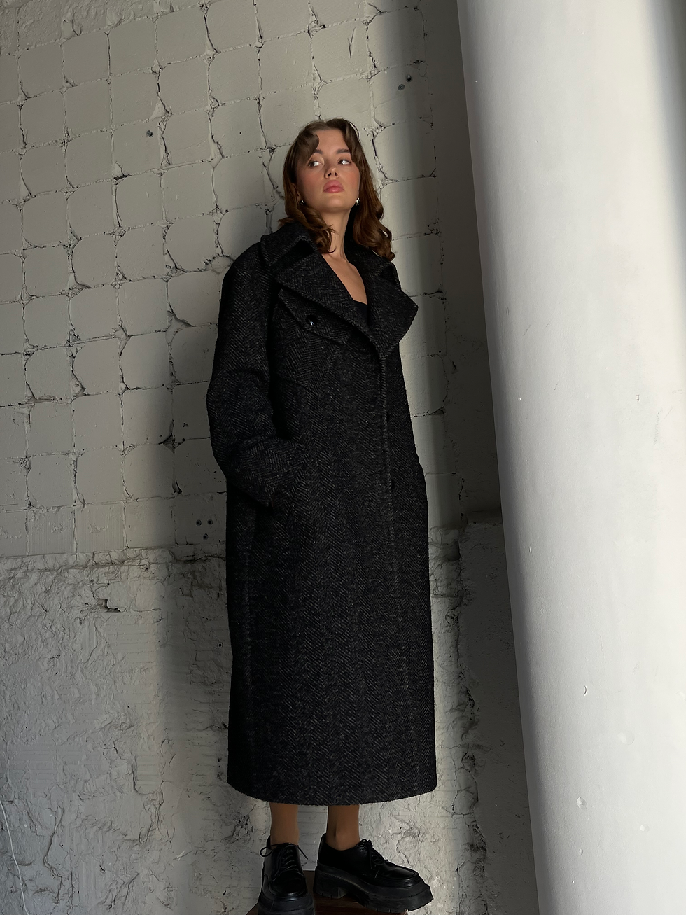 Thumbnail: Model styling the Dublin Wool Coat for a sophisticated autumn look