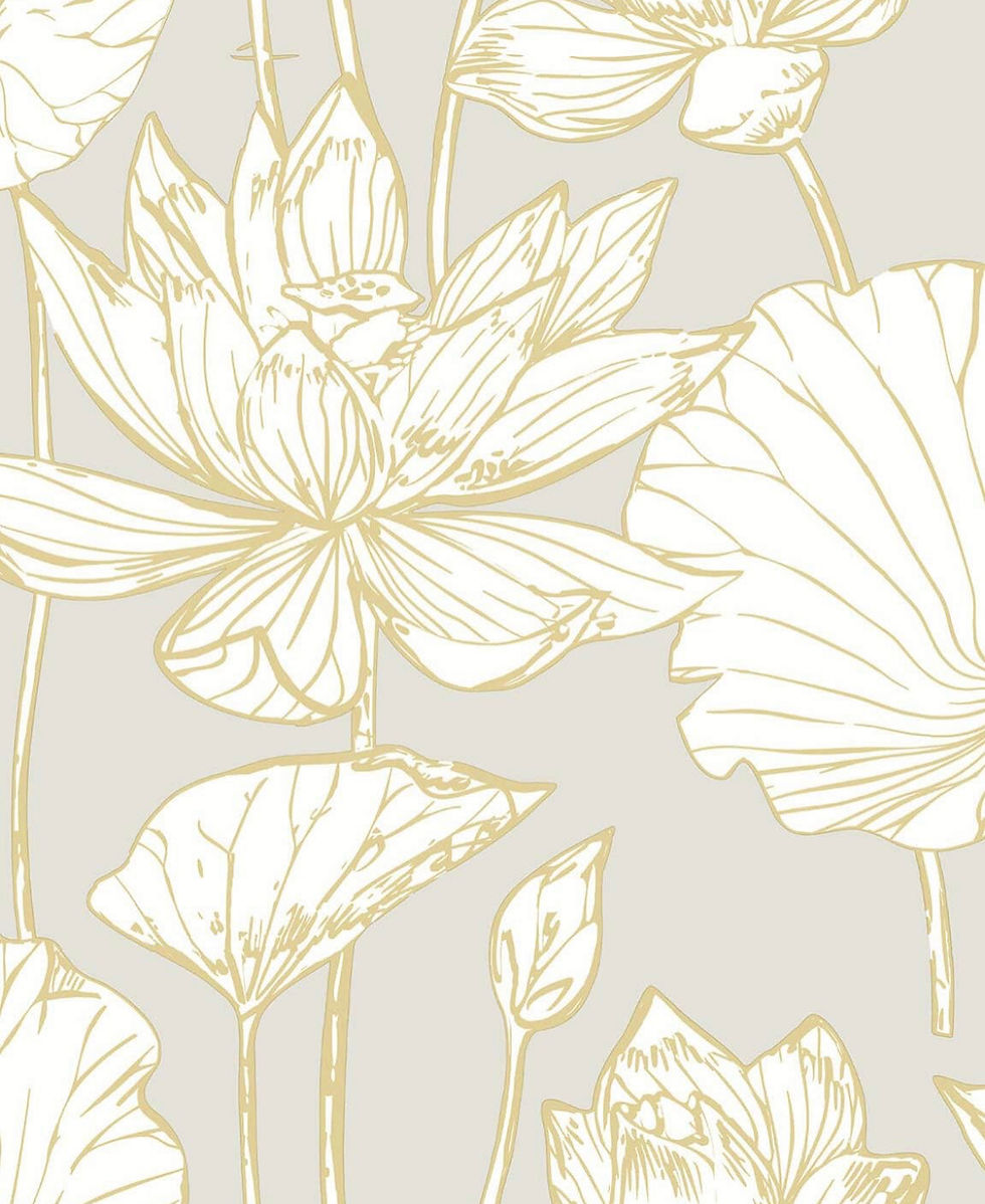 Miniatura: Tapiz Lotus Floral Peel & Stick Wallpaper. Metallic Gold & Gray