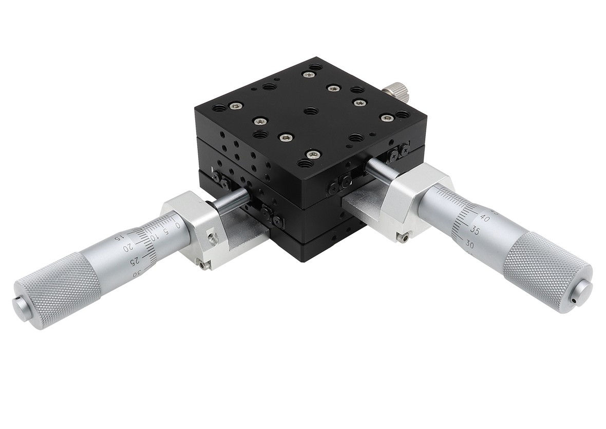 (XMEA25-D2) Aluminum 2D manual stage - end on (65 mm stage 25 mm travel)