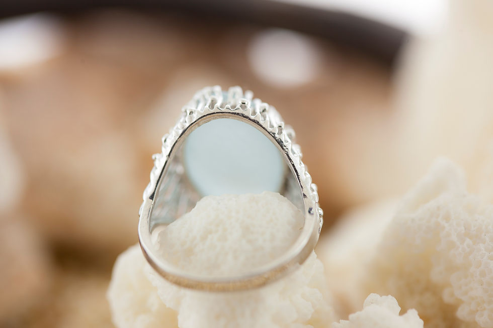 Thumbnail: Volcano Ring with Ocean Blue Seaglass