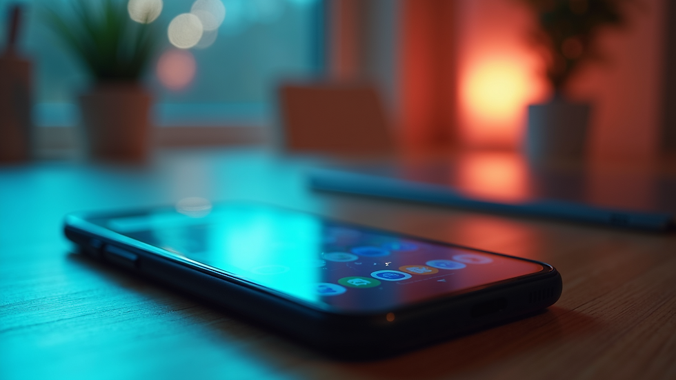 Close-up view of a smartphone with a vibrant display