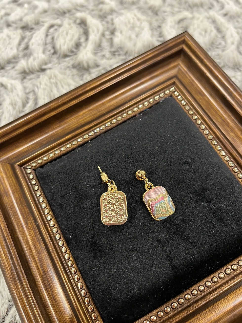 Thumbnail: 陆美英粉金敦煌宝相花耳坠Pink-Gold Dunhuang Baoxiang Floral Drop Earrings