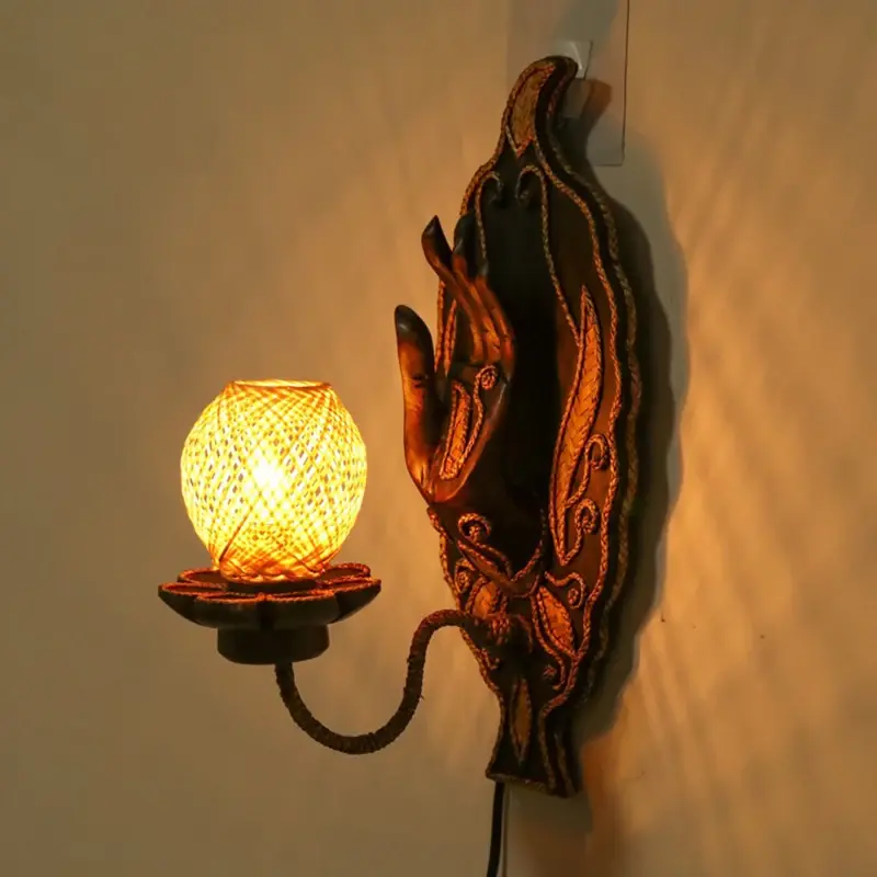 Solid Wood Wall Lamp for Corridor and Passage, Decorative Buddha Hand, Bodhi Lea
