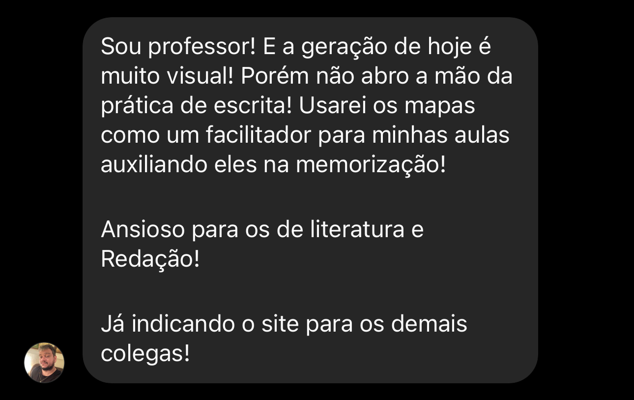 Mensagem de professor dizendo que usará os mapas como facilitador nas aulas
