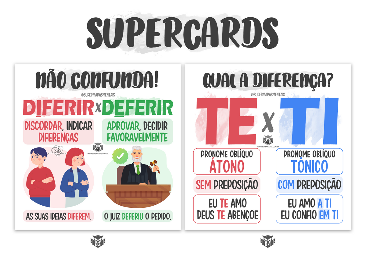 Supercards reais com comparações de Língua Portuguesa